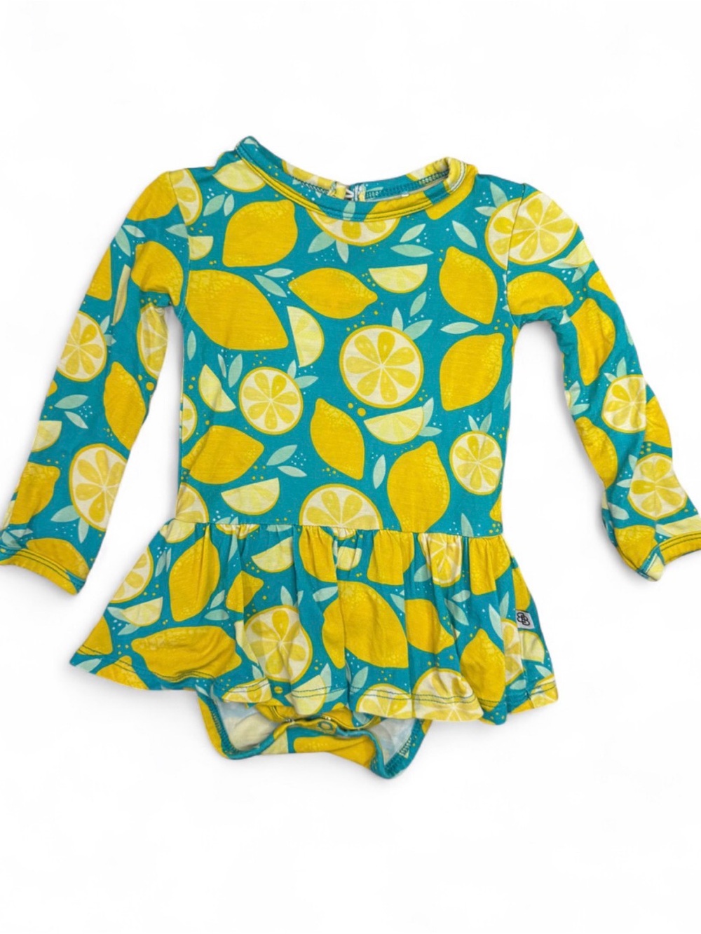 Little Bum Bums Lemon Long Sleeve Twirl Bodysuit Dress - Bamboo - Size 3-6 mos.